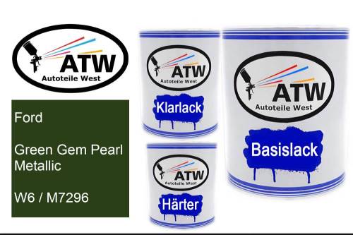 Ford, Green Gem Pearl Metallic, W6 / M7296: 1L Lackdose + 1L Klarlack + 500ml Härter - Set, von ATW Autoteile West.